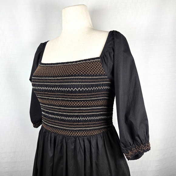 Old Navy Smocked Embroidered Black Maxi Dress Women's L Milkmaid Cottagecore New - Picture 2 of 10